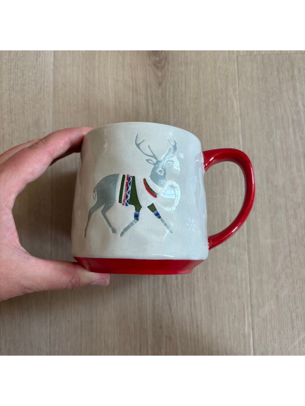 Lang EUC Holiday Reindeer Mug Reindeer Wearing Sweater Red White